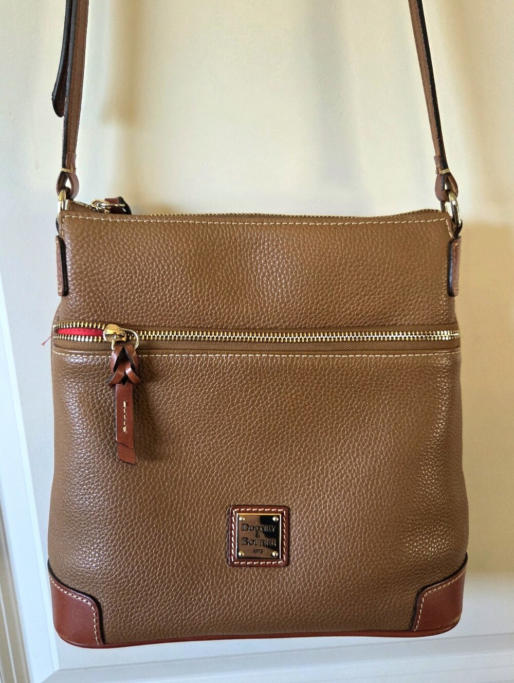 Dooney & Bourke Brown Pebbled Leather Crossbody with Smooth Trim